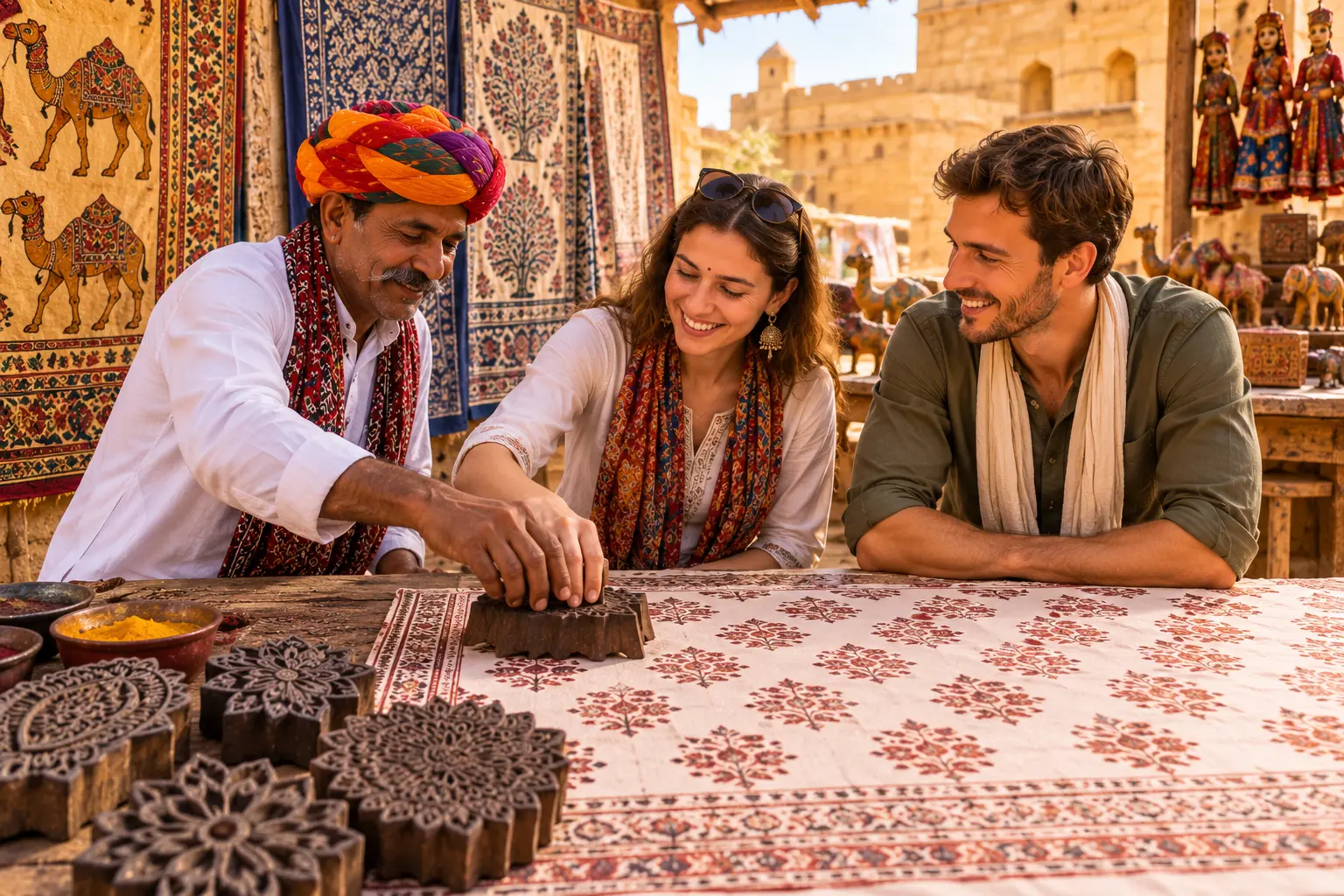 Hand block printing textile workshop in Jaisalmer