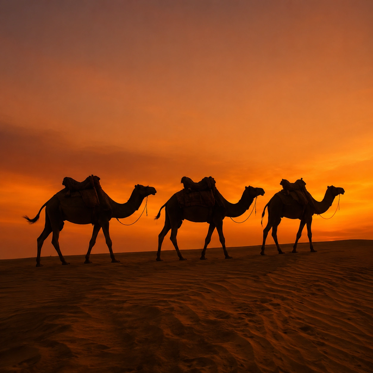 Camel safari in Sam sand dunes