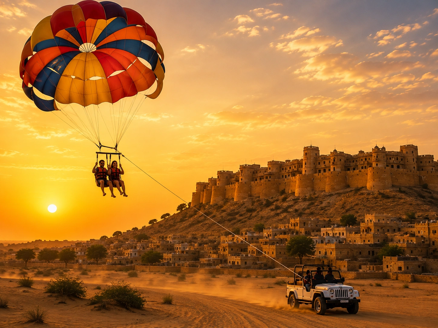 Parasailing over Jaisalmer desert