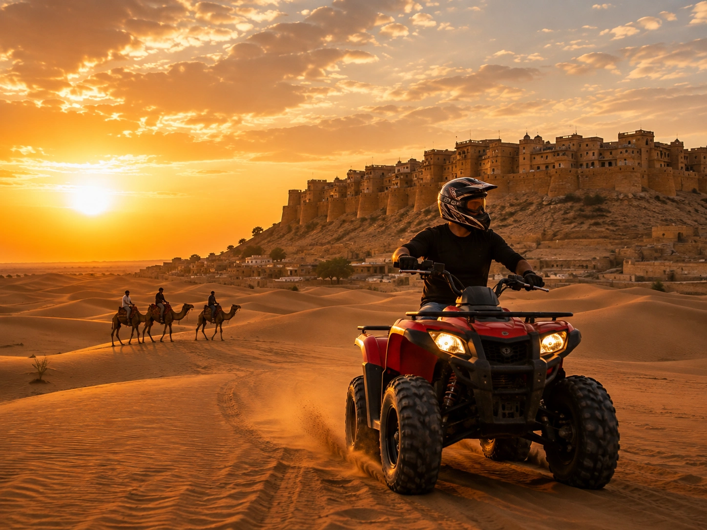 Quad bike ATV ride in the desert dunes