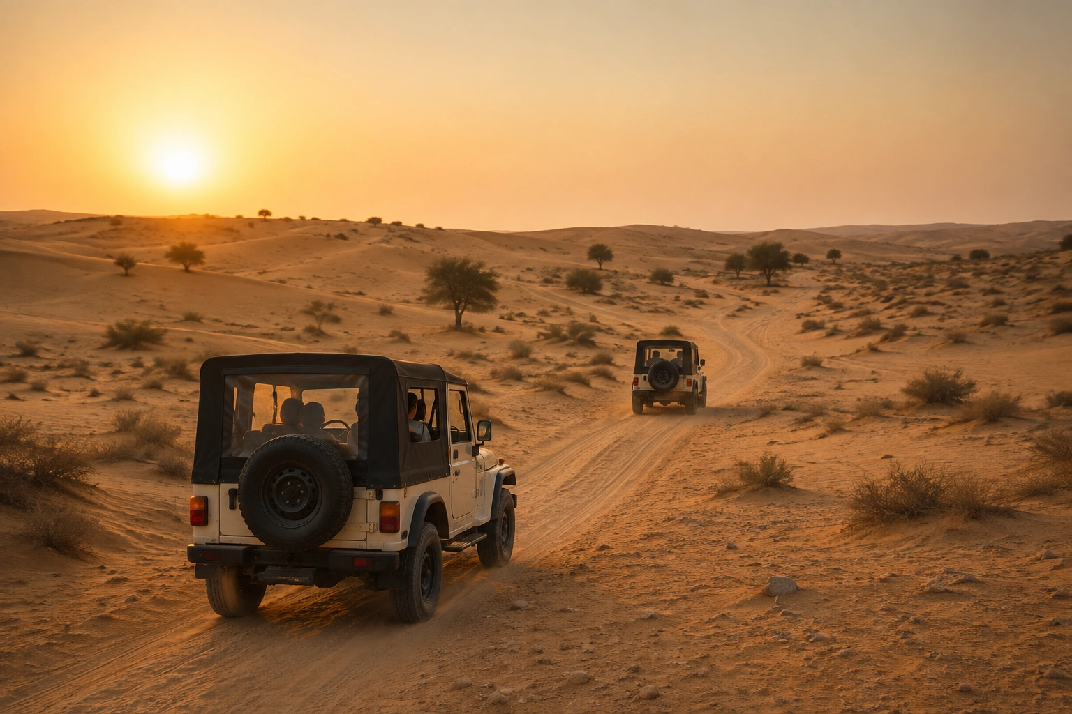Empty remote sand dunes away from crowds near Jaisalmer